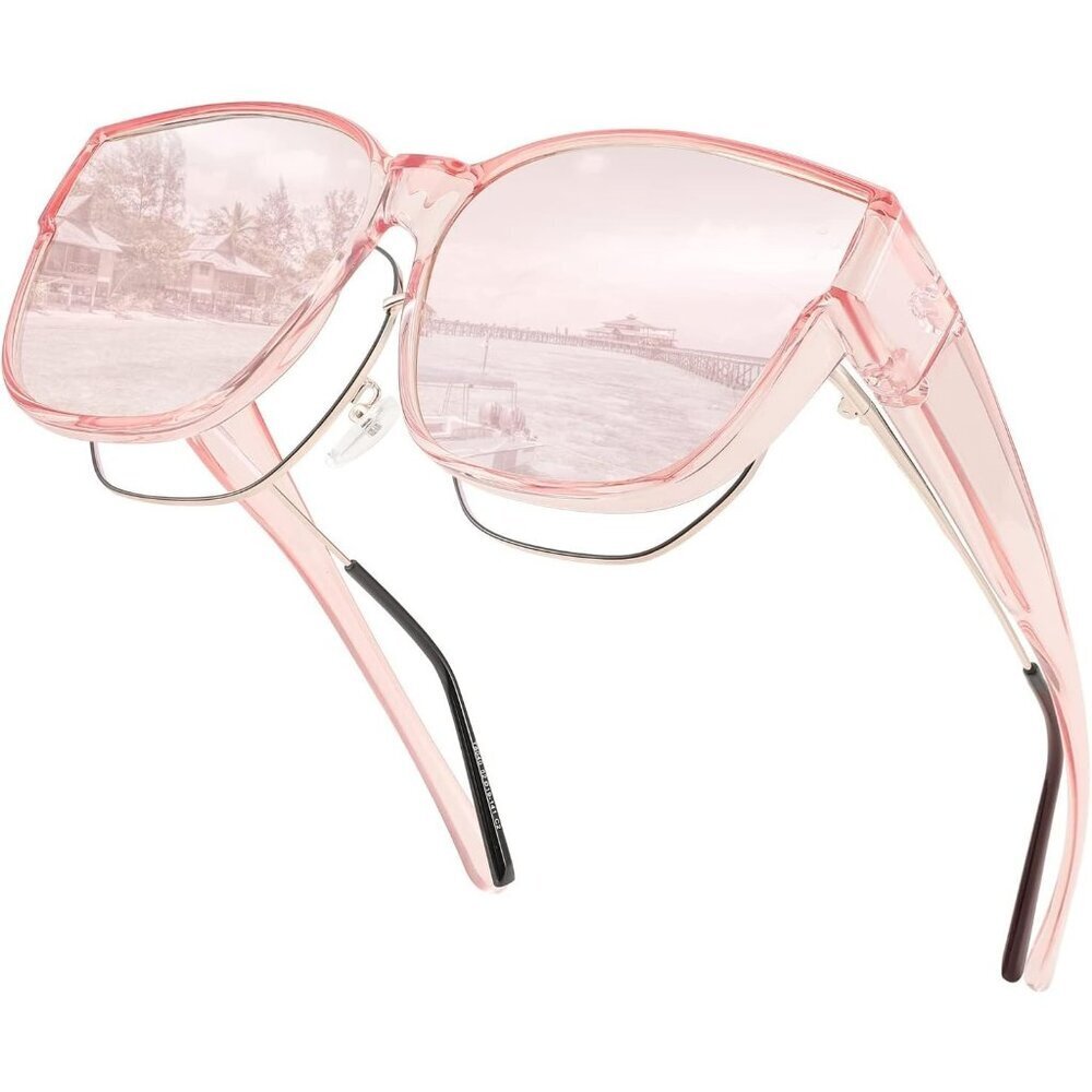 Women's Pink Frame & Pink Mirrored Lens Oversized Cat Eye Wear Over Glasses